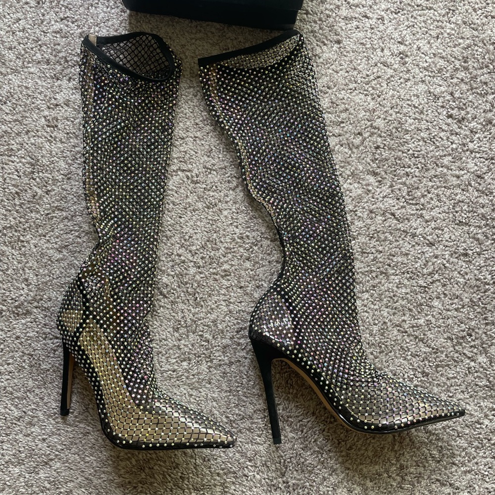 NWT Ego rhinestone mesh boots size 8